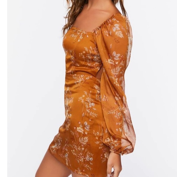 Orange Brown Floral Mini Dress 🤎 NWT - Picture 2 of 4